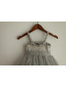 Beaded Gray Satin Tulle Flower Girl Dress Photoshoot Dress